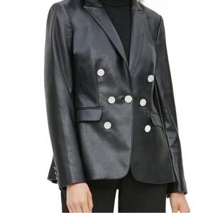 Calvin Klein Double Breasted Faux Leather Blazer in Black 8